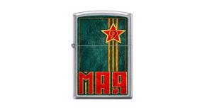 Зажигалка ZIPPO 9 мая с покрытием Street Chrome™, латунь/сталь, серебристая, матовая, 36x12x56 мм